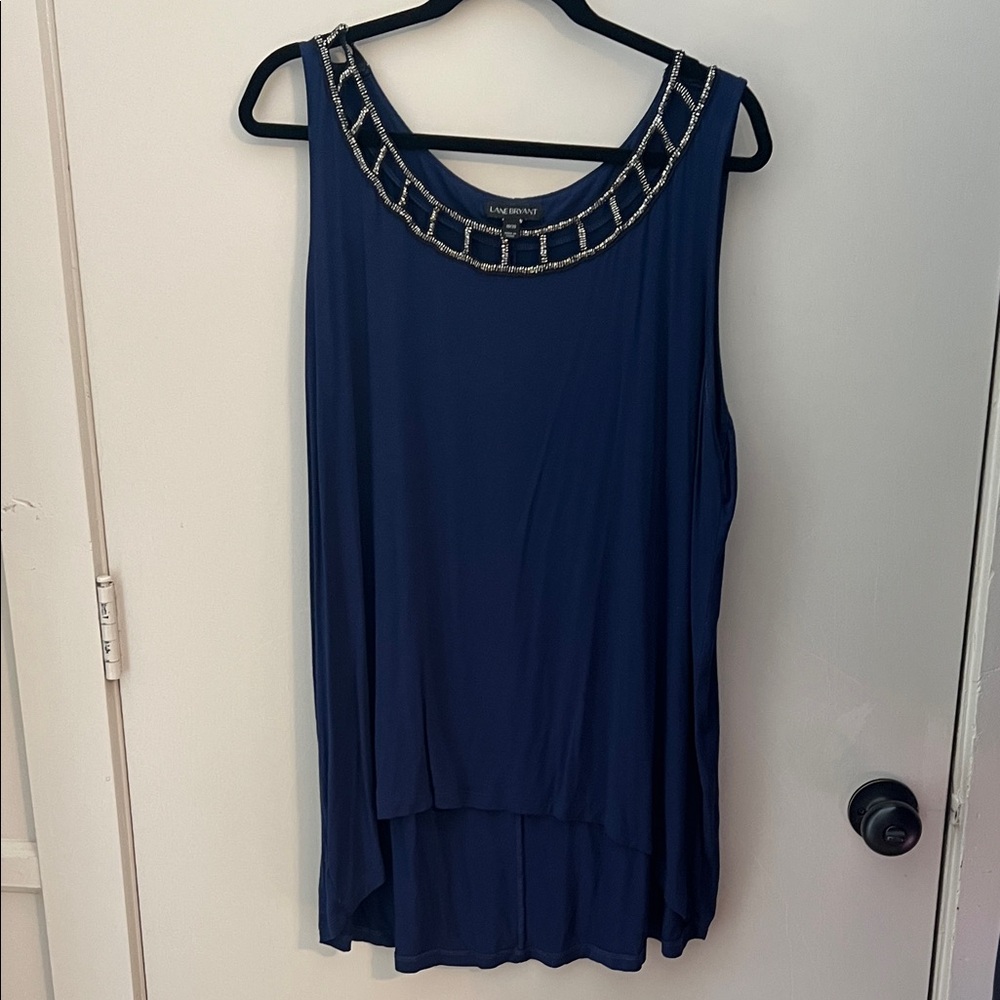 Lane Bryant Navy Sleeveless Blouse with Embellished Neckline